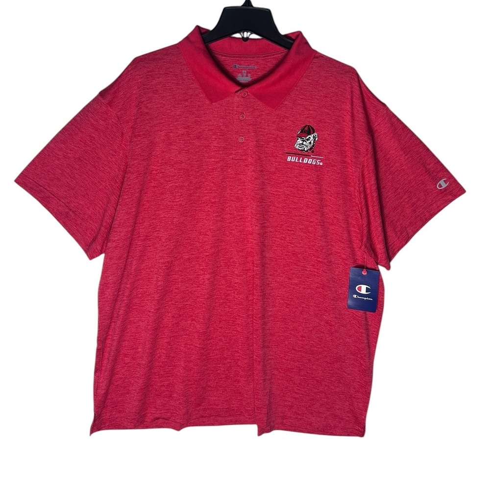 Champion Mens Georgia Bulldogs Polo Shirt Red Heather Short Sleeve 2XL NCAA NWT